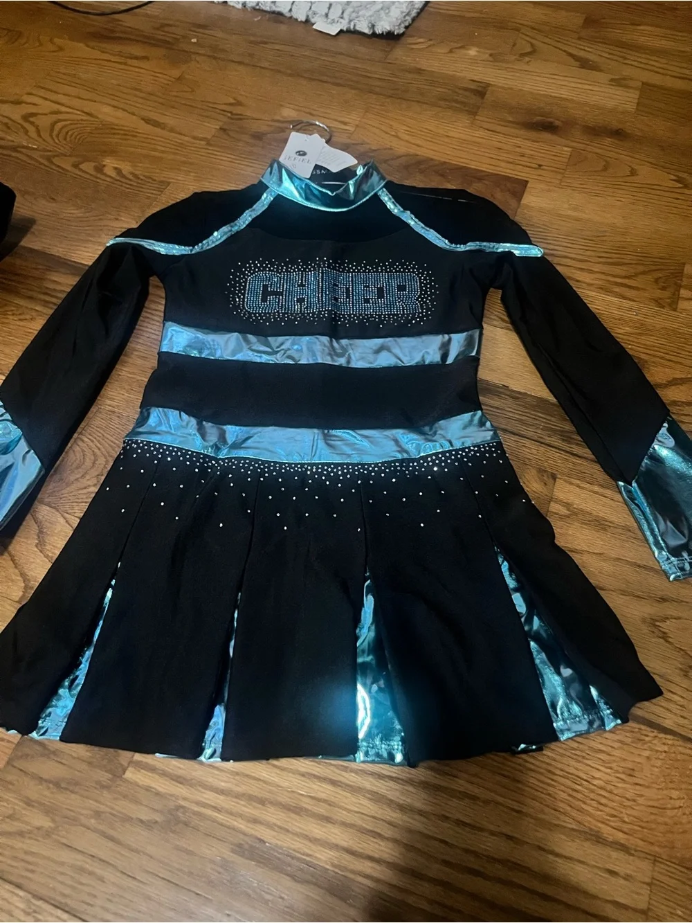 New teal and black  Long Sleeve Cheerleading Dance Halloween uniform girls sz 10